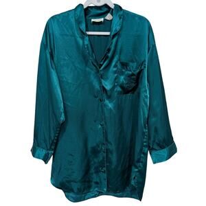 Vintage Victoria's Secret Evergreen Satin Button Down PJ Dress Gold Label